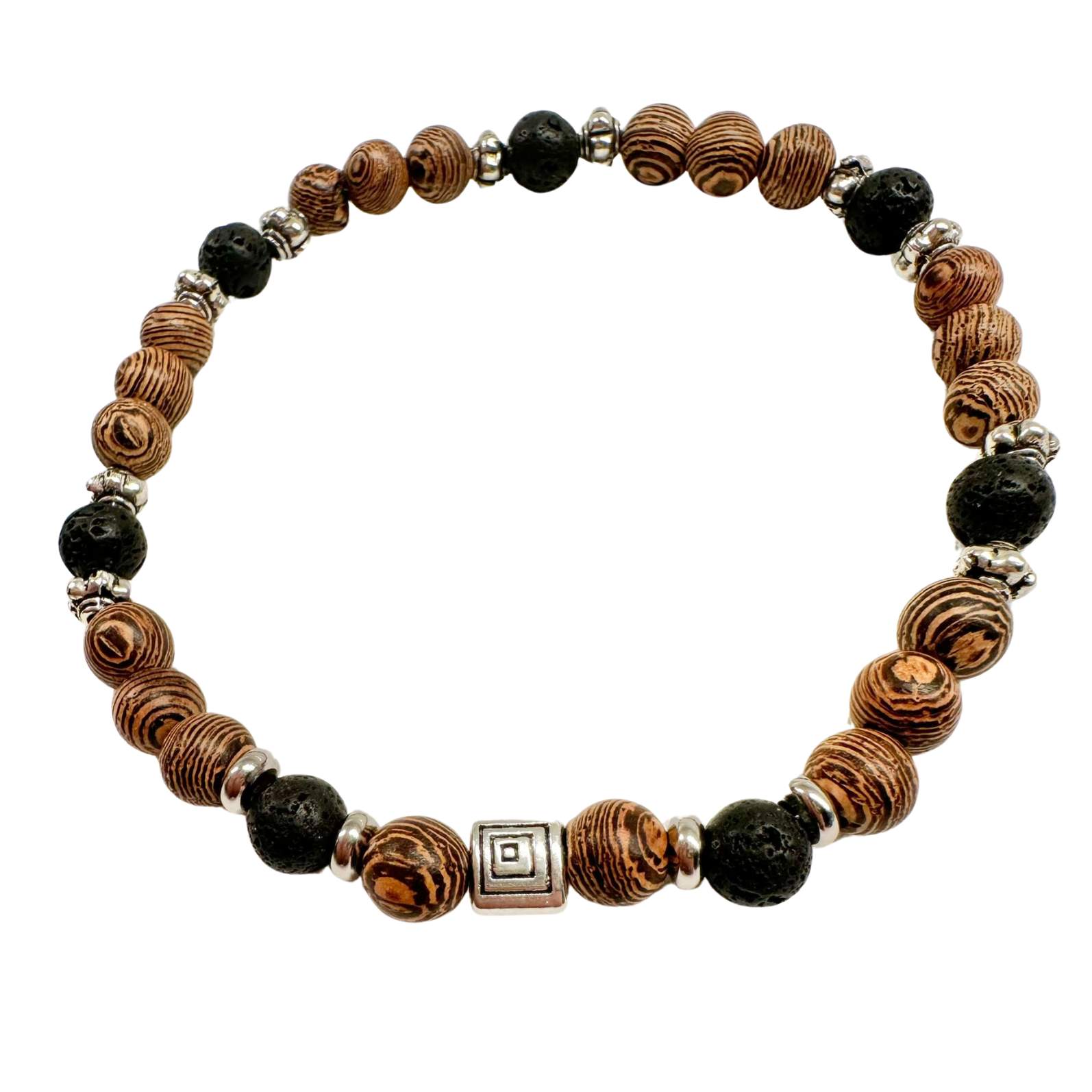 Náramek Spirála - Lávový kámen a dřevěné korálky